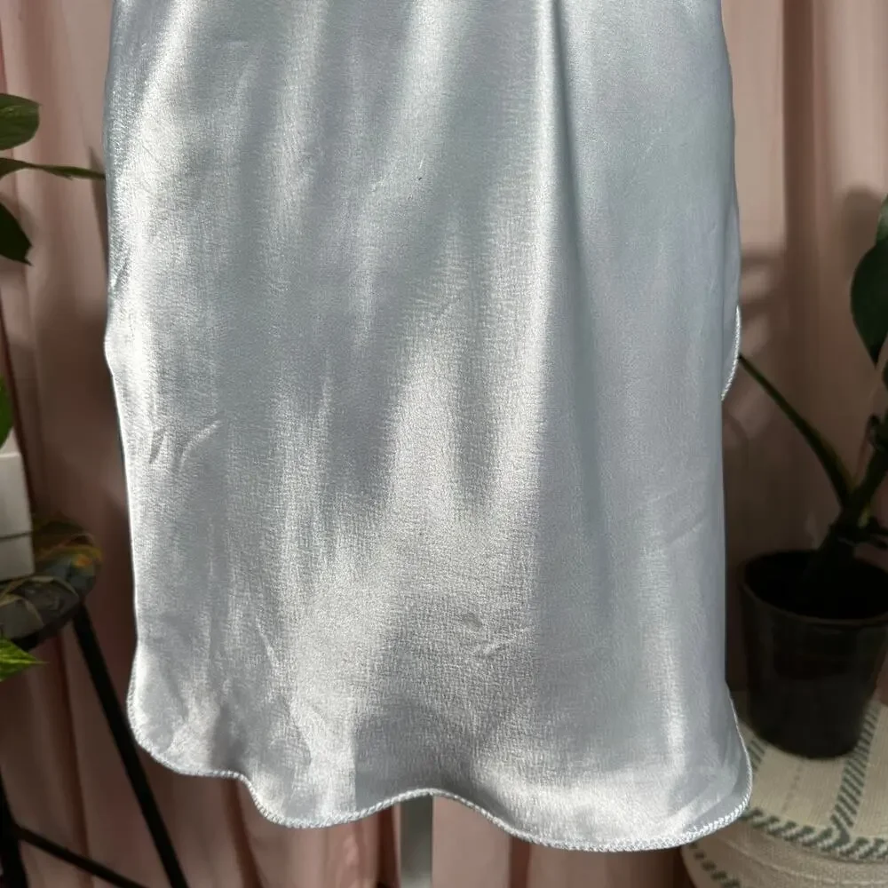 Kirsten Grey Vintage Baby Blue Satin‎ Chemise Slip Dress Lace Small USA Made